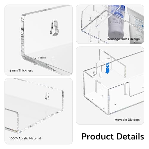 HIIMIEI Bathroom Shelves Wall Mounted: Clear Floating Shelf with Hand Towel Bar, 14.9in Acrylic Hanging Shelves Over Toilet, Set of 3 Bathroom Organizers Rack for Skin Care, Perfume, Lotion, Storage