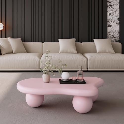 47.2" Cloud Coffee Table with 3 Ball Legs, Modern Irregular Center Table for Living Room, Low Cute Small MDF Tea Table for Bedroom, Space Apartment-Pink - color: Cloud-47" Pink