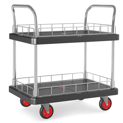 2 Shelf Utility Service Cart- 660lbs Capacity Heavy-Duty Plastic Rolling Utility Carts with 4 of 360° Swivel Wheels and Handle, Large Service Cart for Groceries,Warehouse,Garage 34.6''x 22.8'' - color: 660lbs Capacity