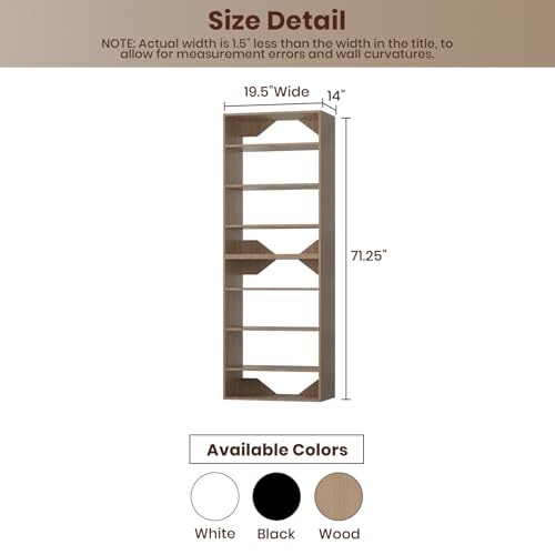 ROOMTEC Modular Closet System, 19.5" Shelf Closet Tower Wall-Mounted Closet Organizer, Wooden Tower for Walk-In Closets, Wardrobe Storage Kit, Wood - size: 19.5" Wide, style: Model 10