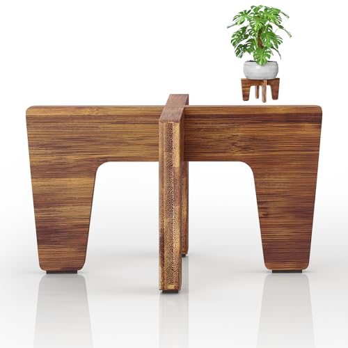 Plant Stands Indoor Outdoor, Plant Risers for Inside Pots Sturdy Short Plants Holder, Flower Pot Stand for Indoor Plants, Small Single Floor Plant Bamboo Display Stand (Brown 12“) - color: Brown 12“