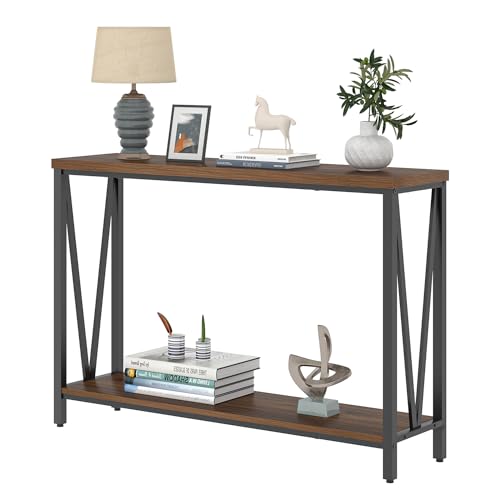 FOLUBAN Entryway Table, Narrow Console Table, Modern Sofa Table for Living Room, Hallway, Behind Couch (Rustic Walnut) - color: Walnut