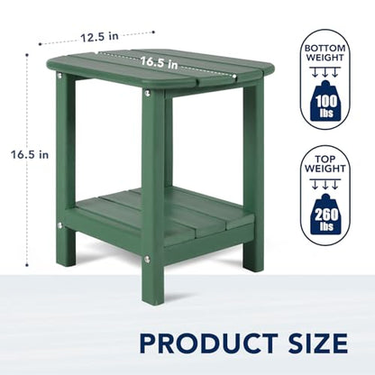 nalone Adirondack Side Table 16.5" Outdoor Side Table HDPE Plastic Double Adirondack End Table Small Table for Patio (Green) - color: Green