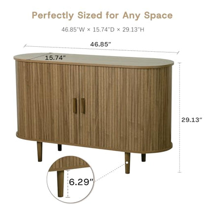 Fluted Sideboard Buffet Cabinet with Storage, 47" Mid-Century Modern Console Table with Sliding Doors, Wood Credenza for Dining Room, Coffee Bar Station, Brown