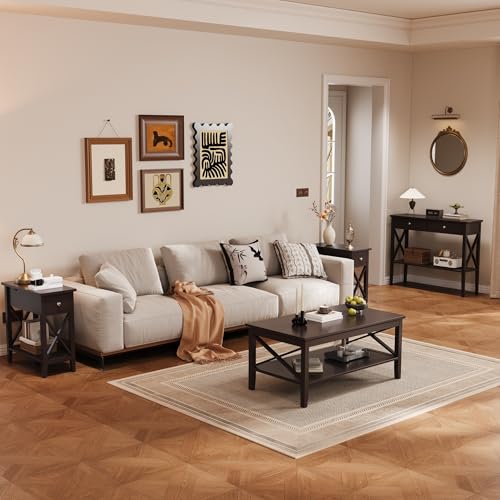 ChooChoo End Table, Flip Top Narrow End Table with Drawer | Narrow Side Table with Flip Top, Accent Small Side Table Nightstand for Living Room, Bedroom, and Small Spaces, Espresso - color: Espresso, size: 1 Pack, style: Without Power