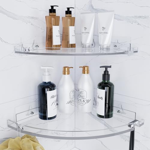 Acrylic Corner Shower Shelves, Adhesive Shower Caddy Organizer for Bathroom Storage Home Decor, Clear Rustproof No Drilling Wall Shelf, 2-Pack - color: Clear Shelf
