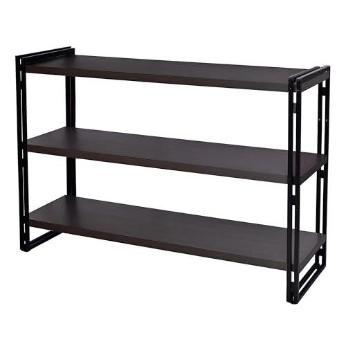 3-Tier Rustic Wood and Metal Industrial Bookshelf (Dark Grey, 3-Tier) - color: Dark Grey, size: 3-Tier
