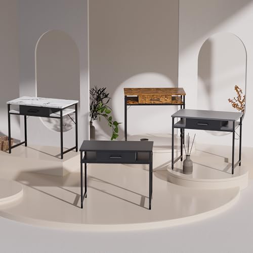 Pamray 32 Inch Small Computer Desk with Drawers for Bedroom Small Spaces | Compact, Sturdy, Easy Assembly, Mini, Suitable for Dorm and Apartment, Study and Writing - color: Marble