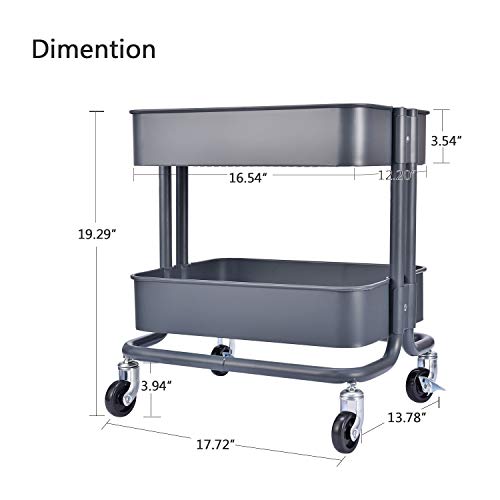 Melody House 2-Tier Metal Utility Rolling Cart Storage Side End Table with Cover Board for Office Home Kitchen Organization, Dark Gray - color: A- Dark Gray