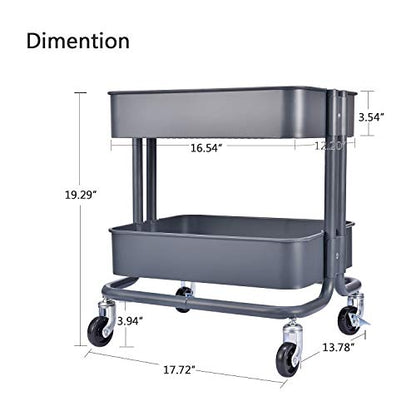 Melody House 2-Tier Metal Utility Rolling Cart Storage Side End Table with Cover Board for Office Home Kitchen Organization, Dark Gray - color: A- Dark Gray