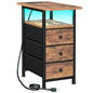 AMHANCIBLE Narrow End Table Living Room with Charging Station, Slim LED Nightstand with Fabric Drawers, Skinny Side Table for Bedroom, Small Spaces, Couch, Rustic Brown, HETN013LBR-1 - color: Brown, style: LED Light & Power