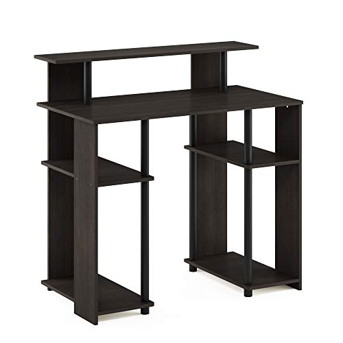 Furinno JAYA Simple Design Computer Writing Desk, Walnut | Raised Hutch, Simple Design Computer Writing Desk, Office Desk for Home Office, Bedroom - color: Walnut/Black