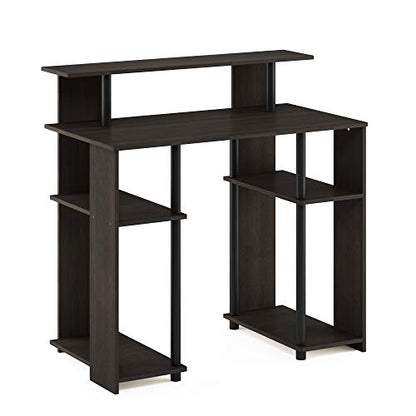 Furinno JAYA Simple Design Computer Writing Desk, Walnut | Raised Hutch, Simple Design Computer Writing Desk, Office Desk for Home Office, Bedroom - color: Walnut/Black