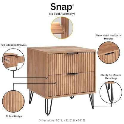 20" Sturdy Metal Legs Small Nightstand, Modern Nightstand with Textured Drawers, Storage Cabinet for Indoor Home use, Brown - color: Brown