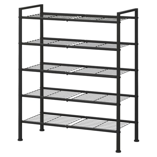5-Tier Shoe Rack, Metal Storage Shelves for Closet Entryway, Tall Narrow Unit for Small Spaces, Multi-Purpose Organizer for Bedroom Garage, Easy Assembly, Black - color: Black, size: 5 Tier