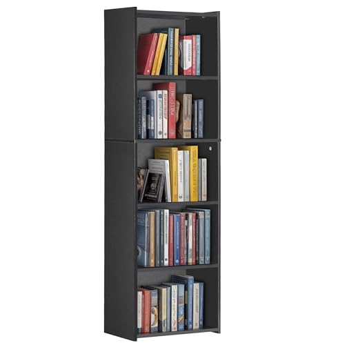ZENY 5-Tier Shelf Bookcase, Freestanding Wood Storage Display Open Bookshelf for Home Office (Black) - color: Black