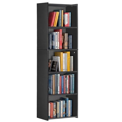 ZENY 5-Tier Shelf Bookcase, Freestanding Wood Storage Display Open Bookshelf for Home Office (Black) - color: Black