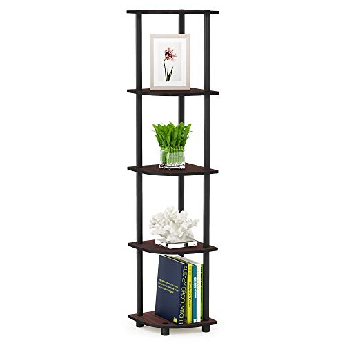 Furinno TURN-N-TUBE Corner Shelf, 5-Tier Corner Bookshelf, Open Storage Shelves, for Organization and Storage, Living Room, Home Office, Garage, Bedroom, Dark Cherry - color: Dark Cherry/Black, size: 5-Tier Round Tube