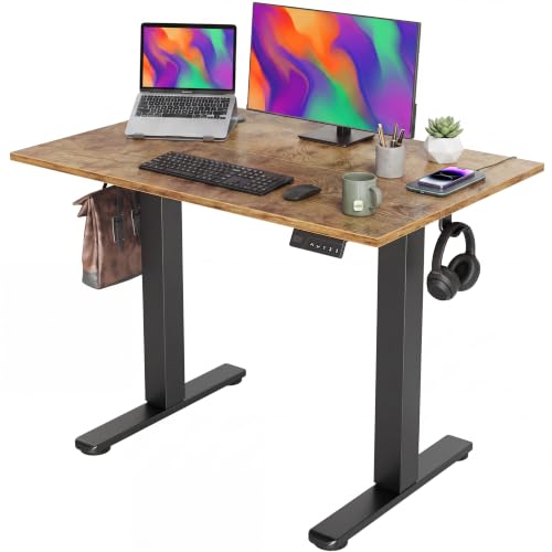 Claiks Electric Standing Desk, 40 x 24 Inch Height Adjustable Sit Stand Desk for Home Office, Computer Desk with Memory Presets, Cable Management & Headphone Hooks, 156 lbs Capacity, Rustic Brown - color: Rustic Brown, size: 40 Inch
