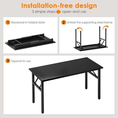 Need Computer Desk Office Desk 47 inches Folding Table with BIFMA Certification Computer Table Workstation No Install Needed, Black Brown - color: Black, size: 47 inches