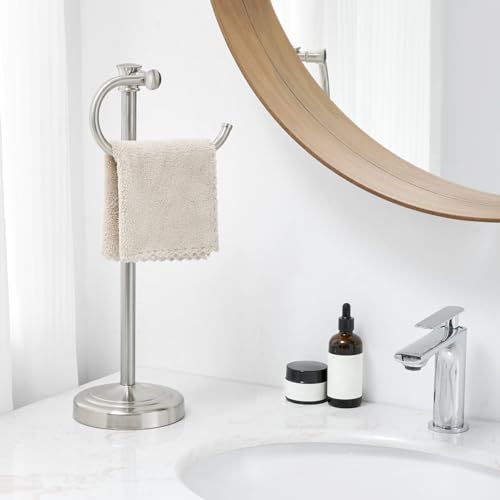 Stand Hand Towel Holder, Countertop Towel Bar, Brushed Nickel | 17 Inch Bathroom Towel Hanger, Freestanding Vanity Counter Top Towel Holder, Towel Ring Hardware Accessories, Stainless Steel - color: Brushed Nickel