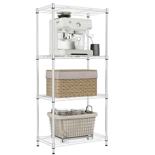 IZEUK 4 Tier Metal Wire Shelf Unit, Chrome Storage Rack Organizer for Kitchen, Bedroom, Living Room or Laundry Room, 17.7" W x 11.8" D x 41.9" H - color: Chrome, size: 4Tier，11.8"D × 17.7" W× 41.9"H