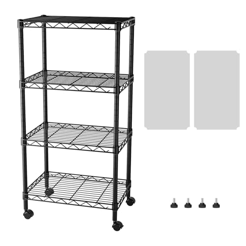 SINGAYE 4 Shelves Storage Shelf Wire Shelving Unit Metal Adjustable Wheels | Small Shelf Storage with Wheels Organizers Closet Unit for Bathroom Laundry Room Kitchen Pantry11.5D x 17.5W x 45H Black - color: Black, size: 4Tier/11.5"D X 17.5"W X 45"H
