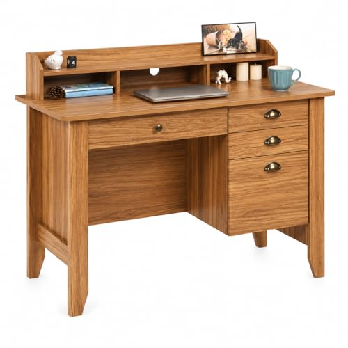 Catrimown Computer Desk with Drawers and Hutch, Farmhouse Home Office Desk with File Drawer,Student Girls Desks,Teens Writing Table, Small Computer Desk for Bedroom, Rustic Oak - color: Rustic Oak