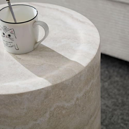 Faux Marble Round Side Table for Living Room Faux Stone Side Table End Tables Modern Travertine Circle End Tables for Apartment, No Need Assembly (Fiberglass-15.74'') - color: Faux Marble-15.74inch