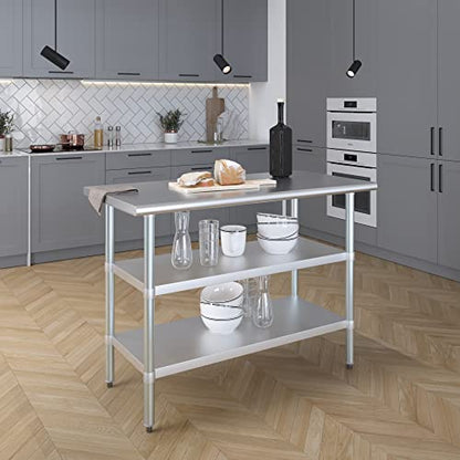 Stainless Steel Work Table with 2 Shelves | Metal Utility Table | Commercial & Residential NSF Utility (Stainless Steel Table with 2 Shelves, 48" Long x 24" Deep) - size: 48" Long x 24" Deep