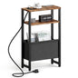 Narrow Side Table with Charging Station Slim End Table Sofa with Magazine Rack, Bedside Table for Small Spaces, 3 Tier Nightstand for Living Room Couch, Bedroom Rustic Brown LET503RE - color: Rustic Brown, style: With Charging Station
