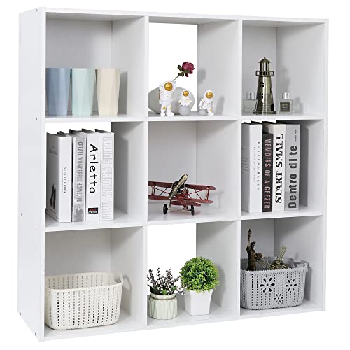 9 Cube Storage Shelf Organizer, Wood Bookshelf Organization Unit, Cube Shelves for Home Office Bedroom Living Room, White - color: White, size: 9 Cube