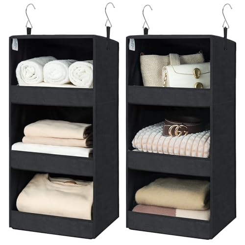 GRANNY SAYS Hanging Closet Shelf, 3-Shelf Foldable Hanging Organizers and Storage, Hanging Organizer for Camper Organization, Black, 2-Pack - color: 3-shelf Black, size: 2-Pack