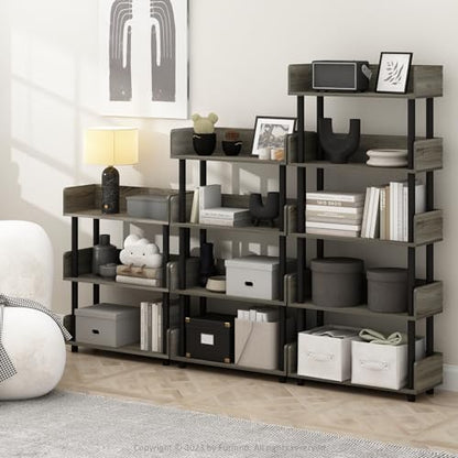 Furinno Turn-N-Tube 5-Tier Toolless Display Rack, French Oak/Black - color: French Oak/Black, size: 5-Tier Display Rack