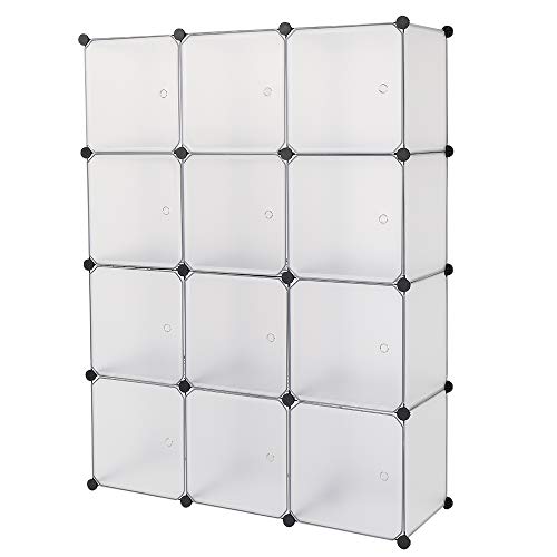 Cube Storage Organizer, 12-Cube Storage Cubes Shelves Bookshelf,Closet Organizers, DIY Stackable Plastic Clothes Shelving for Bedroom, Home, White