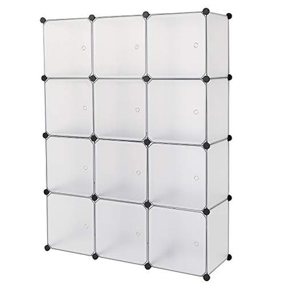 Cube Storage Organizer, 12-Cube Storage Cubes Shelves Bookshelf,Closet Organizers, DIY Stackable Plastic Clothes Shelving for Bedroom, Home, White