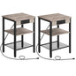 HOOBRO Side Tables Set of 2 with Charging Station and USB Port, Small End Tables for Small Space, 3-Tier Nightstands with Adjustable Shelf, for Living Room, Bedroom, Greige and Black BG112BZP201 - color: Greige + Black