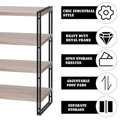 47" 4-Tier Bookshelf Rustic Wood and Metal Industrial Bookshelf for Home Office, Bedroom, Kitchen, Bathroom (Light Grey, 4-Tier) - color: Light Oak, size: 4-Tier