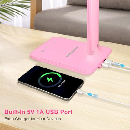 shinelife LED Desk Lamp for Office Home, Bright Desk Light with USB Charging Port, Adjustable Dimmable Desk Lamps 5 Modes 5 Brightness, Touch Study Lamp for Nail, Craft, Puzzle, Sewing, Study, Pink - color: Pink