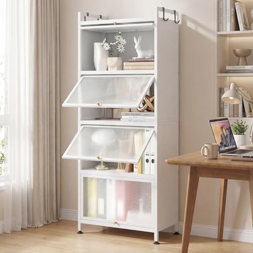 LDAILY 5-Tier Kitchen Storage Cabinet, Mobile Microwave Stand with Metal Frame, Double Anti-toppling Device, 4 Rolling Casters, Freestanding Bakers Rack for Kitchen, Dining Room, Living Room (White) - color: White
