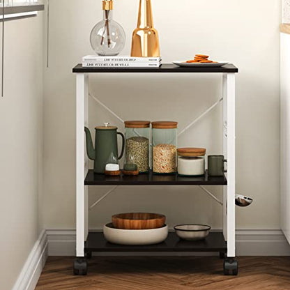 sogesfurniture 3-Tier Kitchen Baker's Rack Utility Shelf Microwave Oven Stand Storage Cart Workstation Shelf 3-Tier Kitchen Utility Cart on Wheels with Storage,Black Brown - color: Black