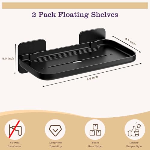 4 Pack Floating Shelves for Wall, Self Adhesive Small Shelf, No Drill Adhesive Wall Shelf, Floating Shelves Damage-Free Expand Walls Space for Living Room Kitchen Bathroom (Black) - color: Black