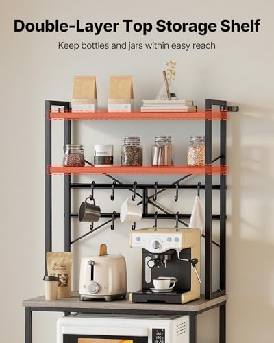 VEVOR Bakers Rack, 23.6 inch Width Microwave Stand,Kitchen Stand with X-Shaped Support Bar & 12 S-Shaped Hooks,Kitchen Storage Shelf for Dish Storage, Spice Jars, Coffee Bar Organization - size: 23.6 x 15.7 x 63.7