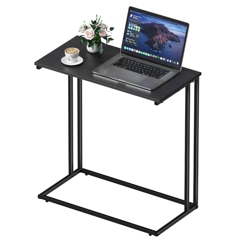 C-Shaped Side Table, Modern End Table with Metal Frame, Space Saving Design for Living Room，Large Surface Couch Table for Bedroom, and Home Office，24 x 12 x 24 inches (Black)