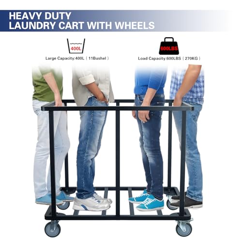 Commercial Laundry Cart with Wheels,400L Blue | 600 lbs Industrial Laundry Cart,Steel Frame and Oxford Cloth Bag,Heavy Duty Rolling Laundry Cart with Wheels for Hotel - color: Blue