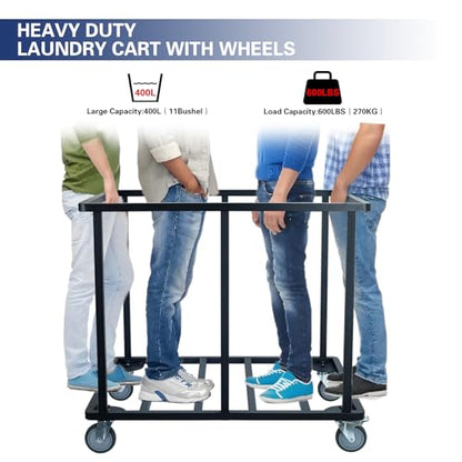 Commercial Laundry Cart with Wheels,400L Blue | 600 lbs Industrial Laundry Cart,Steel Frame and Oxford Cloth Bag,Heavy Duty Rolling Laundry Cart with Wheels for Hotel - color: Blue