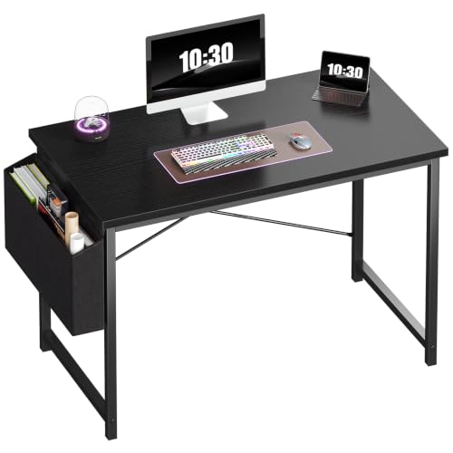 OLIXIS Computer Desk, 44 Inch Gaming Desks for Home Office Small Spaces | Writing Study Craft Work Table, Computer Workstation for Bedroom with Storage Bag, Black - color: Black Table Top &Black Legs, size: 44 Inch