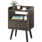 Yoobure Night Stand with Fabric Drawer, Modern Nightstand, Bedside Tables, Mid Century Nightstands with Open Storage Shelf, Wood Bedside Table, Small Night Stands for Bedrooms, 2-Tier Night Table - color: Charcoal Gray