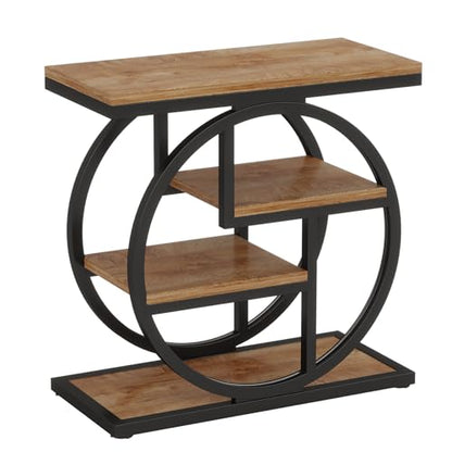 Tribesigns End Table for Living Room, 4-Tier Narrow Side Table with Storage Shelves, Industrial Bedside Table for Bedroom, Wood Small Sofa Side Table with Geometric Metal Frame (1 PC, Natural Brown) - color: Natural Brown