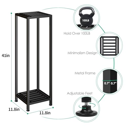 Plant Stand Indoor Outdoor, 41'' Tall Wrought Iron Plant Stands, Heavy Duty | 2 Tier Metal Pedestal Stand Decorative Flower Stand for Patio Garden Deck Living Room - size: 41''